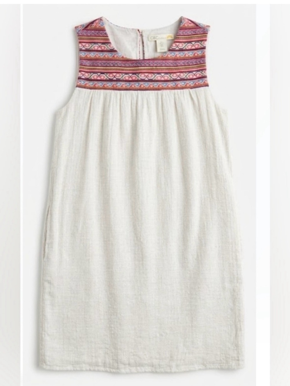 C&C California Sleeveless Gauzy Embroidered Cotton Mini Dress Ivory Womens XS